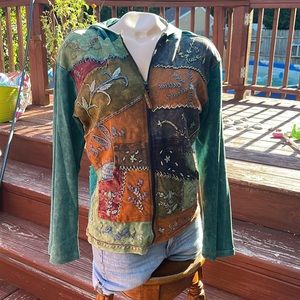 PURE Zippered Hooded Jacket.  Embroidered design- Tye dye Look